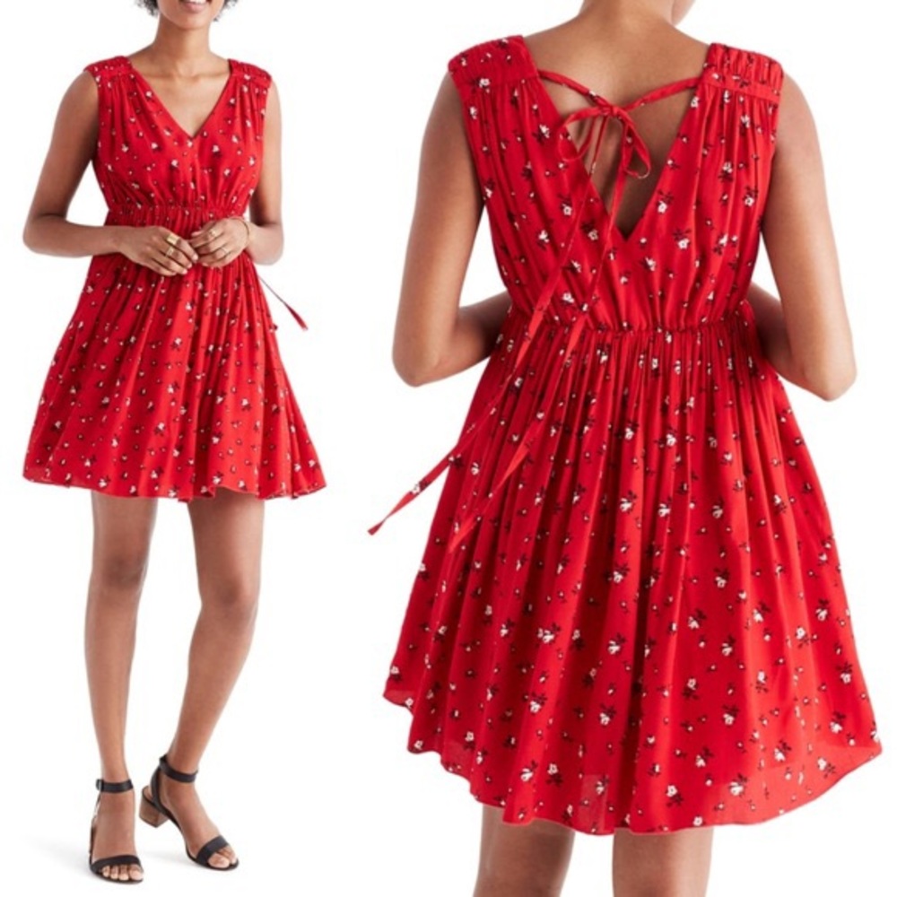 Madewell Magnolia Red Back Tie Rosebud Dress S